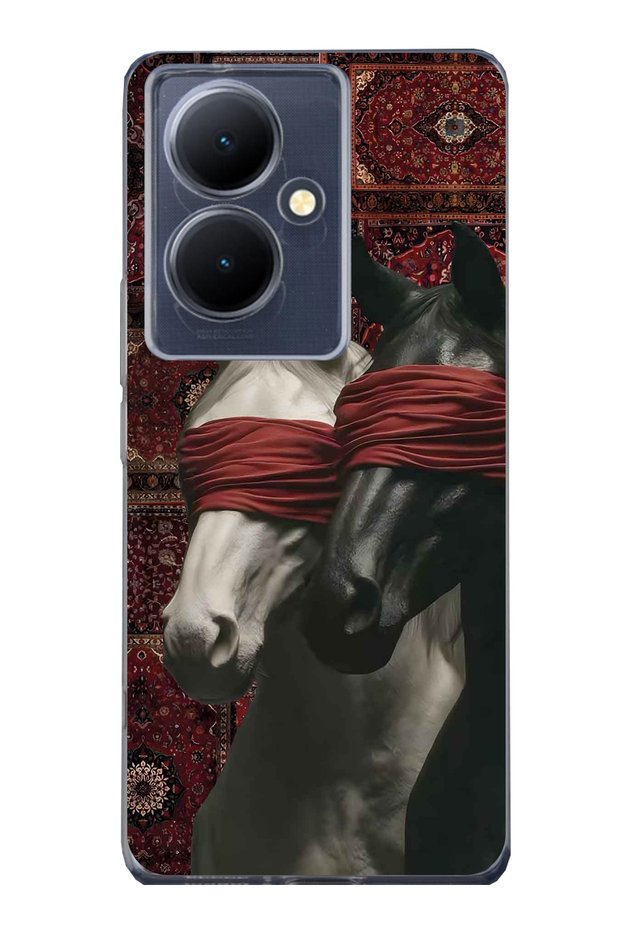 Vivo V29 Lite 5g Compatible Transparent Phone Case with Carpet Background and Horse Artistic Pattern