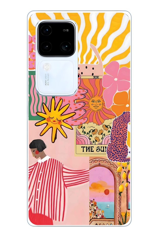 Vivo V30 Compatible Abstract Art Collage Pattern Transparent Phone Case