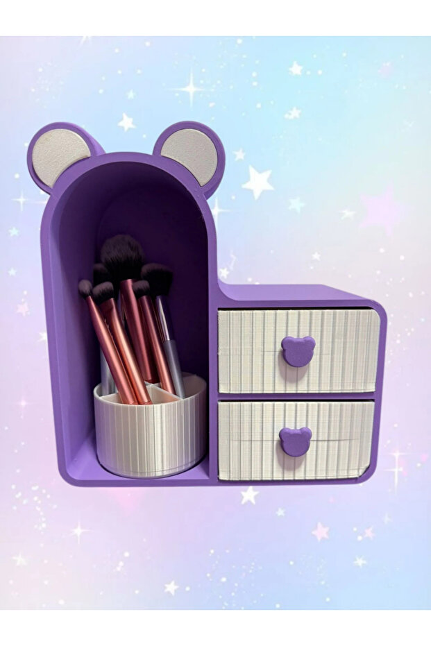 Makeup and Desktop Organizer with Teddy Bear Figure – Makeup Brush, Pen, and Small Item Organizer