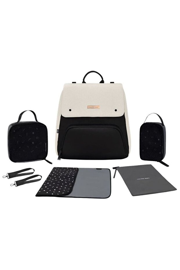 Zori Diaper Backpack 7pc-Set with Changing Mat, Wet Bag & Pouches - Sand
