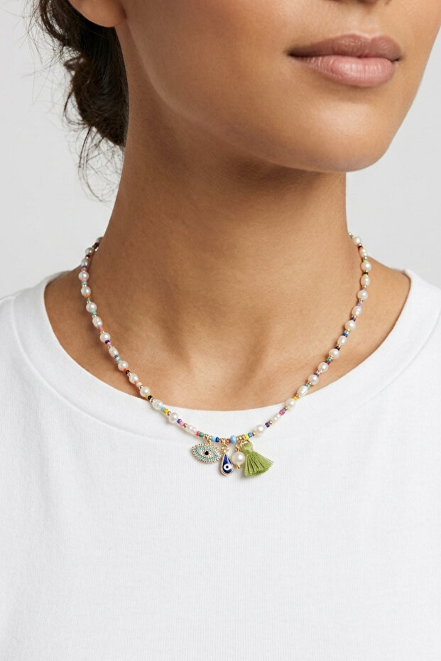 Pearl Colorful Bead Evil Eye Pendant