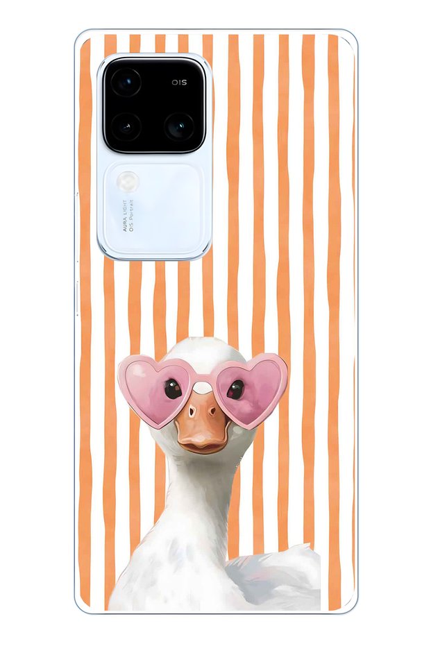 Vivo V30 Compatible Transparent Phone Case with Heart Glasses and Duck Pattern