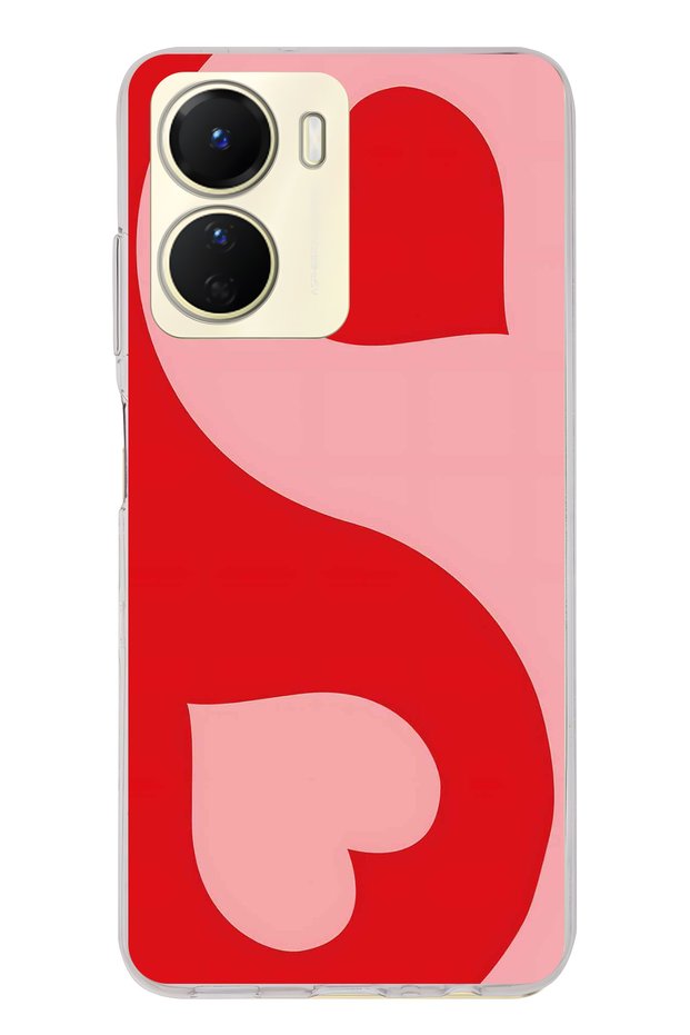 Vivo Y16 Compatible Red Ying Yang Pattern Transparent Phone Case