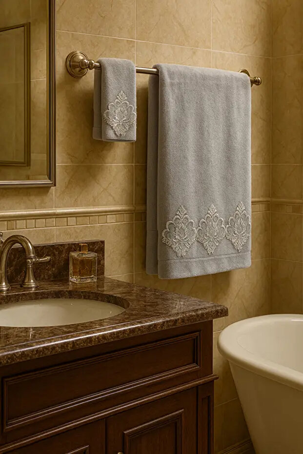 Elsa Velvet Towel Gray-Hand & Face Towel 50&90