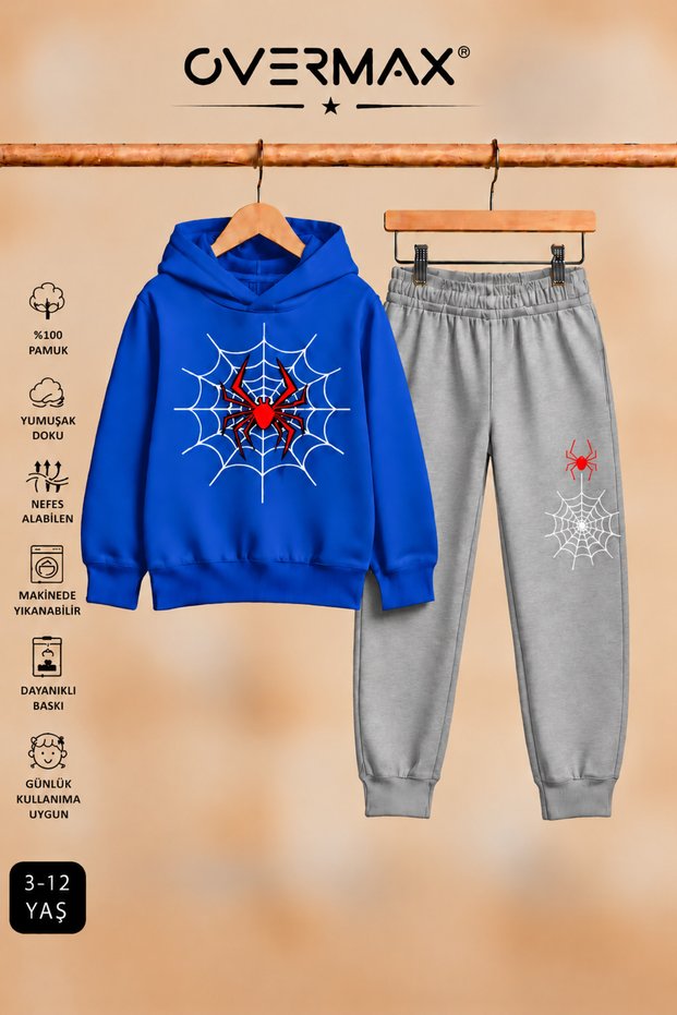 Spider Web Printed Hooded Sweatshirt & Sweatpants Set โ Ages 3-12
