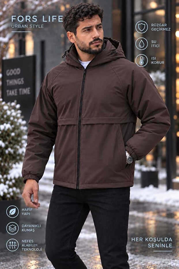 New Season Relaxed Men's Comfortable Fit Hooded Coat, Brown