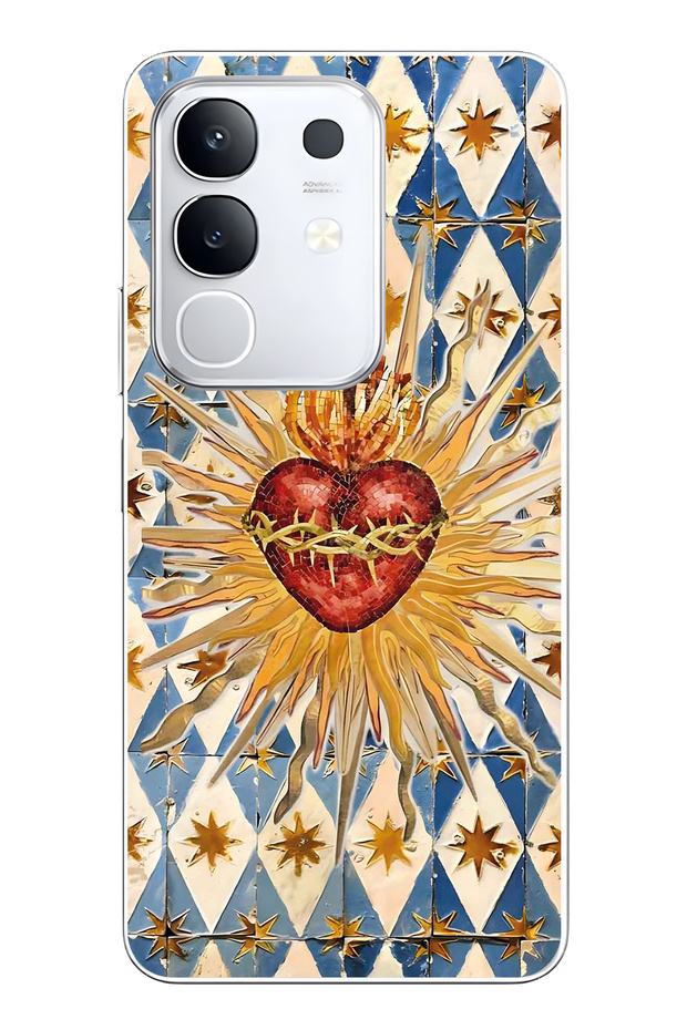 Vivo Y29 Compatible Vintage Sun and Heart Pattern Transparent Phone Case