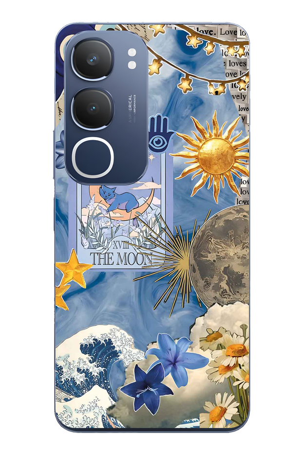 Vivo Y19S Compatible Moon Sun Vintage Sky Pattern Transparent Phone Case