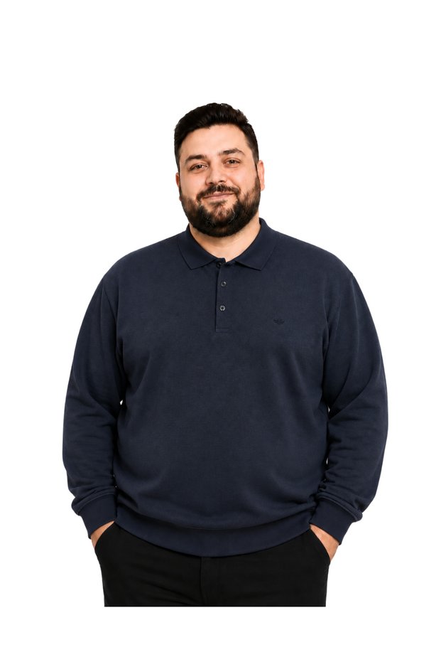Men's Large Size Navy Blue Thessaloniki Polo Collar Sweatshirt 3Xl-4Xl-5Xl-6Xl-7Xl-8Xl