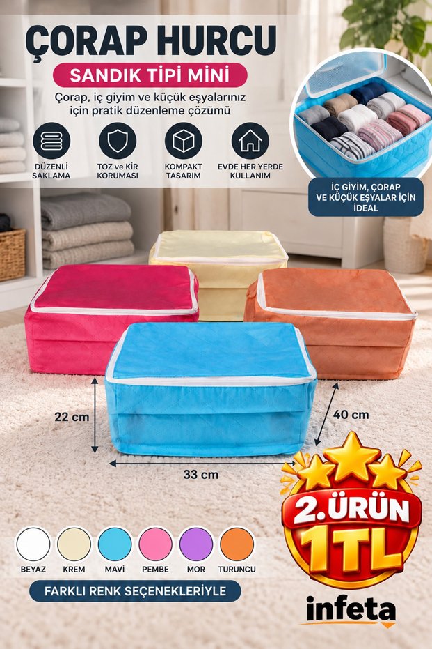22X33X40 cm Mini Chest Type Sock Storage Organizer with Zipper Storage Box 2. Product 1 Tl