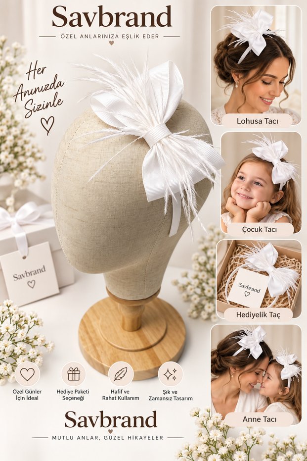 Luxurious and Stylish Mother's Crown - Feathered Ribbon Crown