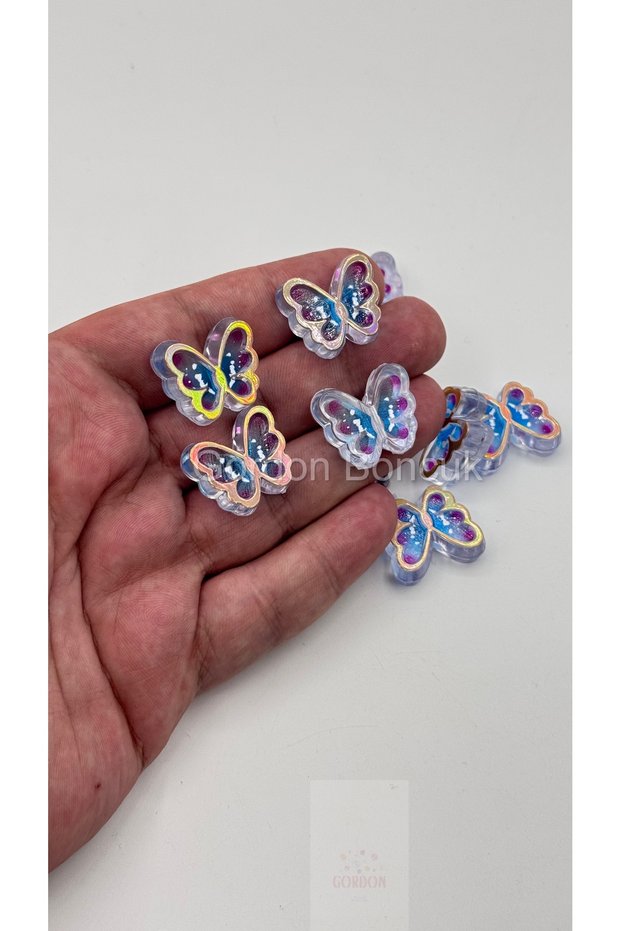 Butterfly Beads Blue Transparent Plastic Jewelry Beads 20Pcs