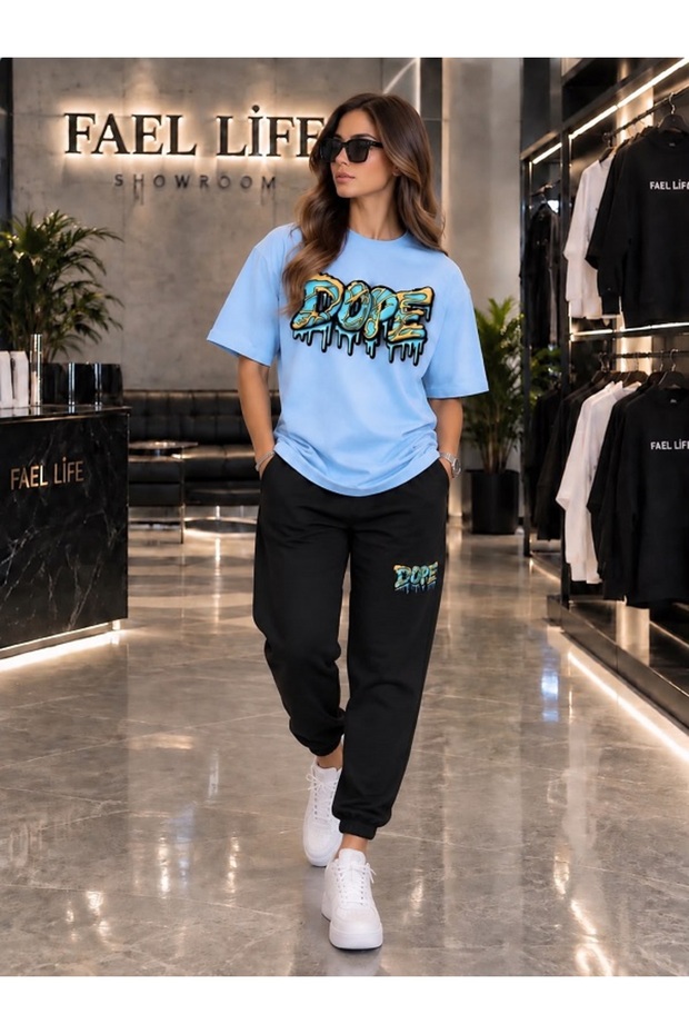 Dope Printed Oversize Cotton T-Shirt Tracksuit Premium Set