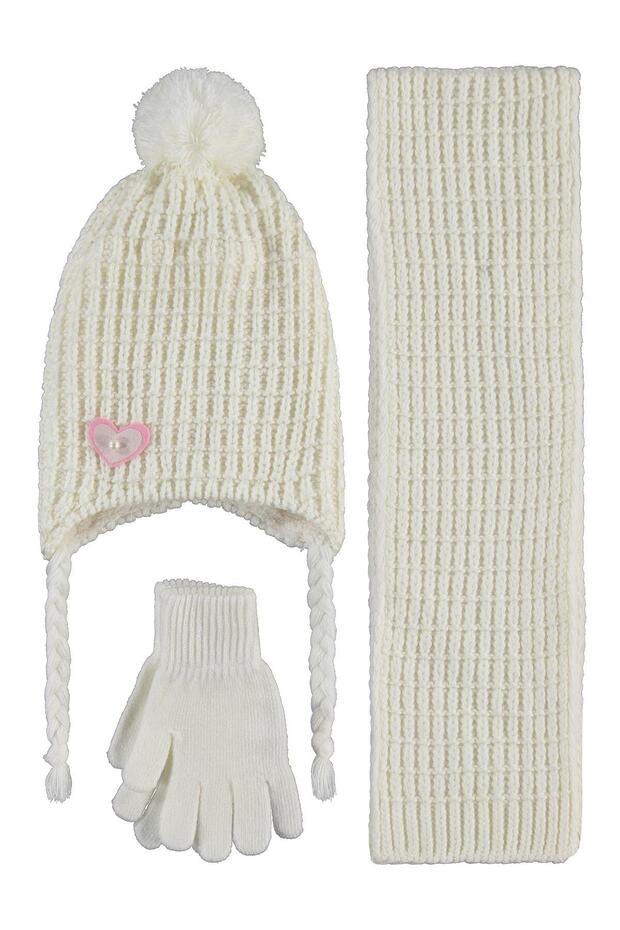 2-5 Years Old Scarf, Beanie and Glove Set - Ecru