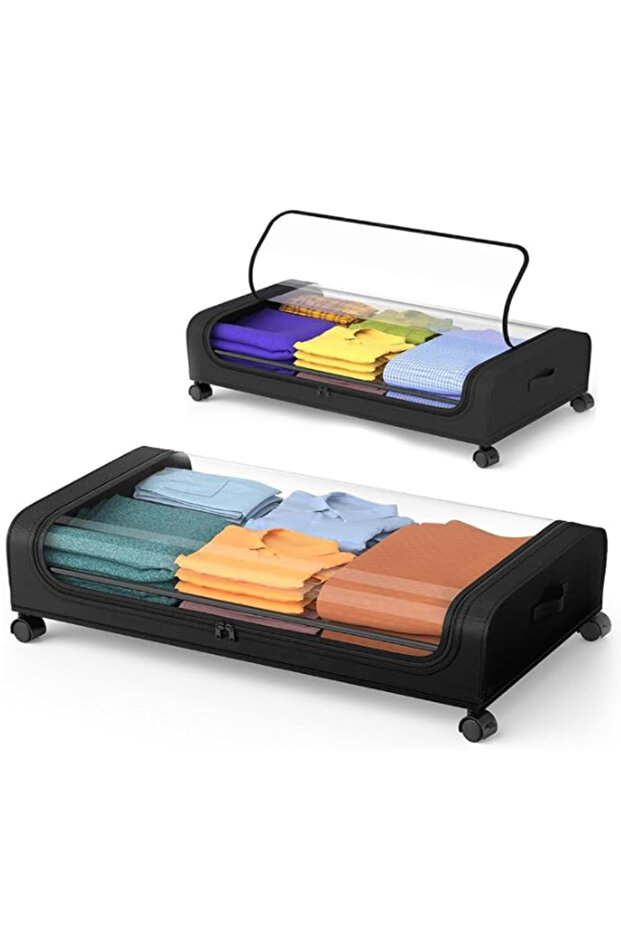 Under Bed Storage Dustproof with Wheels, Storage Container Box with Clear Lid, Large Capacity Under Bed For Clothes Shoe Toys, 32"x17"x6.3"