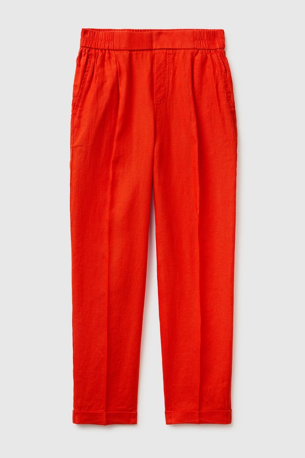Woman's red 100% linen elastic waist pants