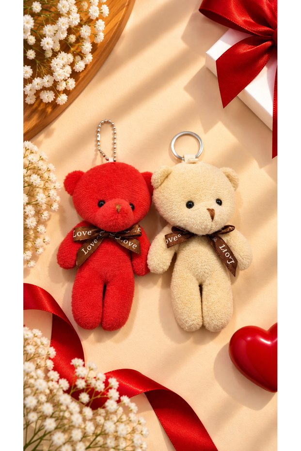 Cute Teddy Bear Keychain Set – 2-Piece Plush Gift