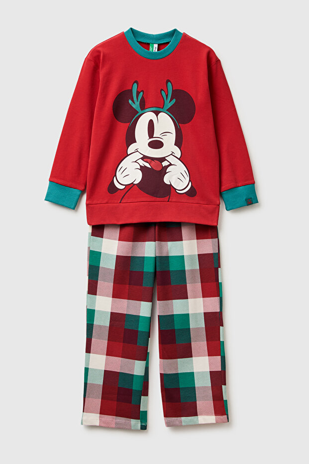 Boy's Red Top and Disney Printed Six Square Patterned Pajama Set