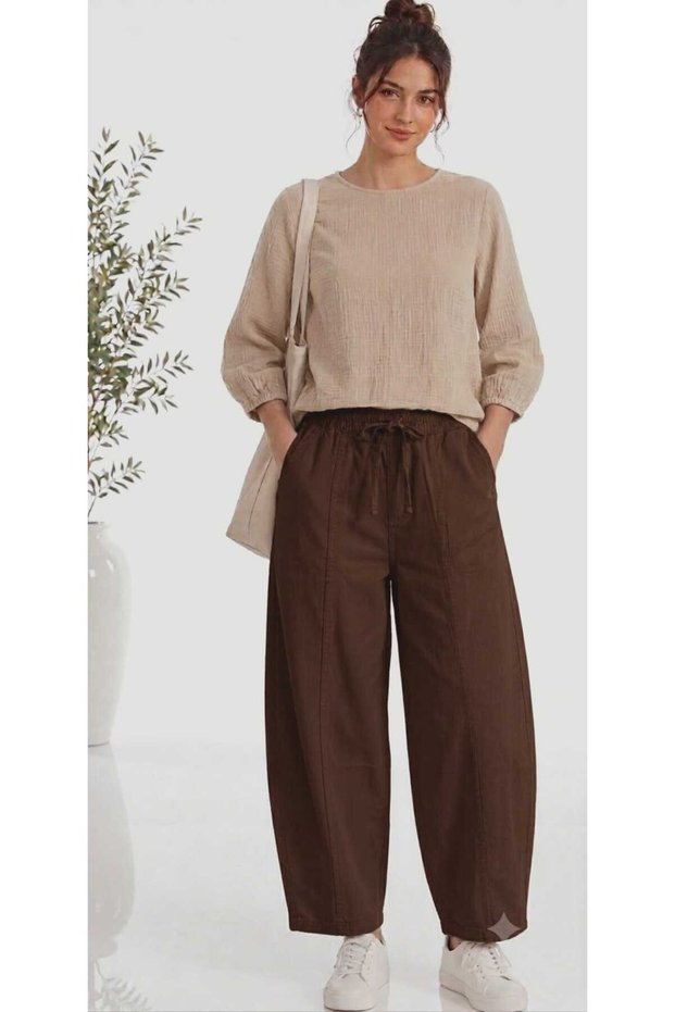 Elastic Waist, Lace-Up, Side Pocket Gabardine Fabric Shalwar Trousers
