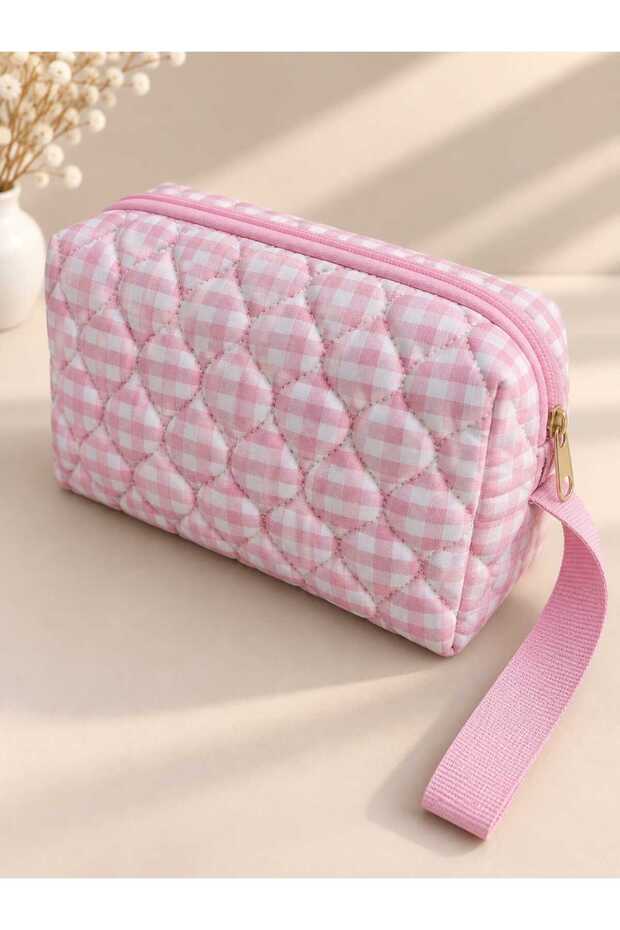 Pink Gingham Makeup Bag