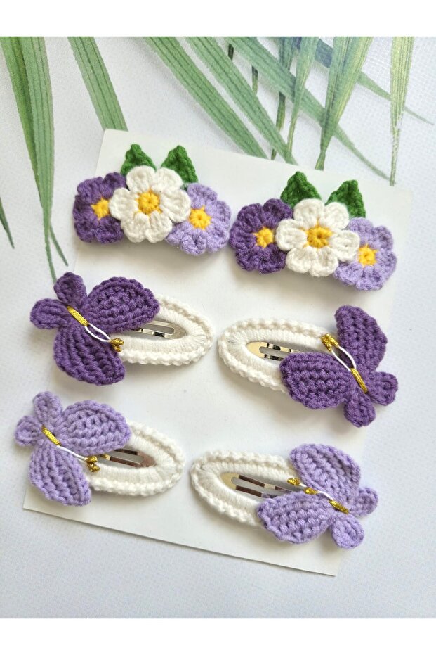 Handmade Knitted Hair Accessories Mixed Set of 6 Snap Clips (Suitable for All Age Groups)