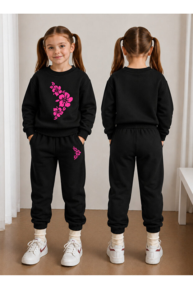 Girl's Tracksuit Set Crew Neck Sweatshirt Top and Bottom Set 3 Threaded Yarns Winter Style