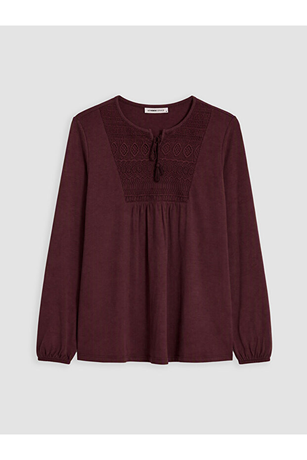 I Tie-Down Collar Embroidered Gathered Blouse from Freezen Store