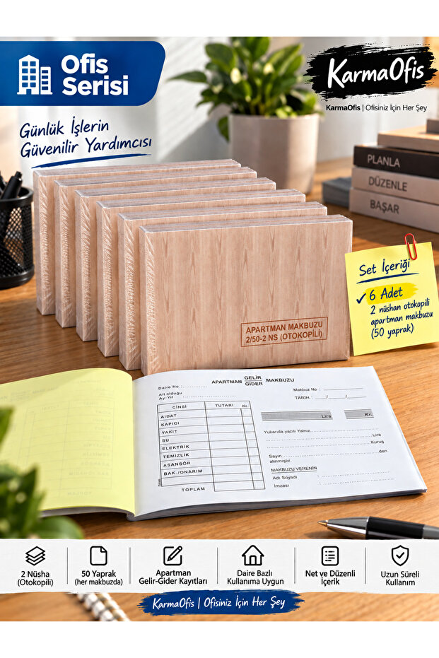 Apartment Receipt 2 Nüsha Otokopili 50 Sheets | 6 Options Available
