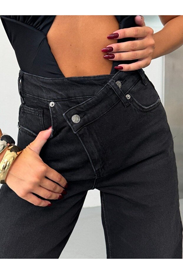 Trend Special Design Washed Effect Wide Leg Cross-Closure Baggy Denim Jeans