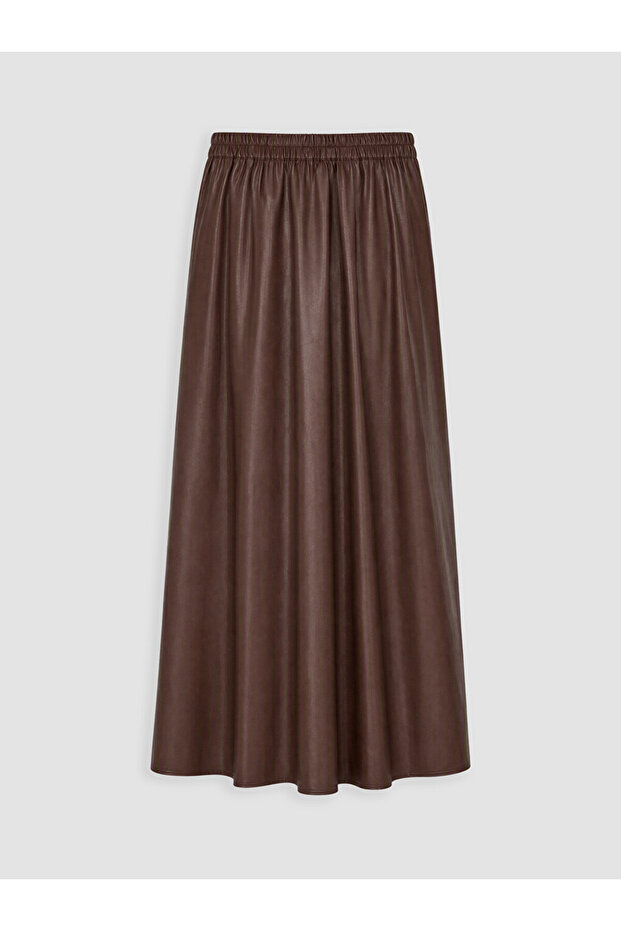 Özmarka New Season Brown Elastic Waist Flared Skirt
