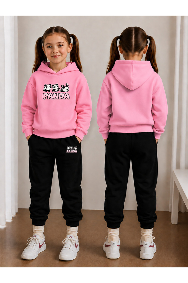Girl's Tracksuit Set Hooded Sweatshirt Top and Bottom Set 3 Thread Threaded Winter Wear
