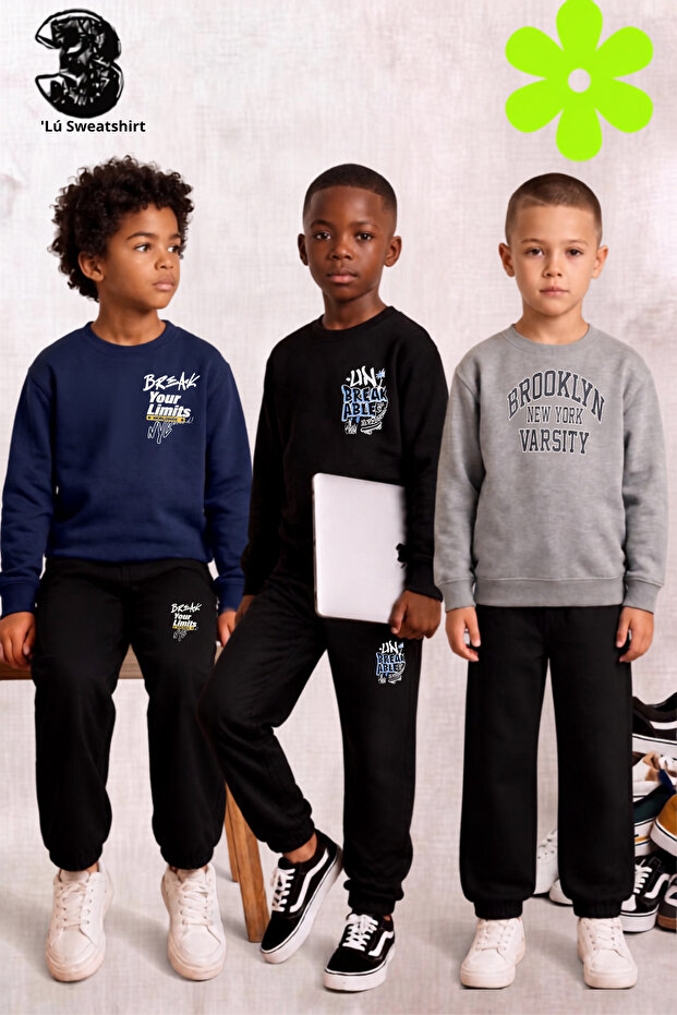 Printed Boys' Cotton 3-Piece Tracksuit Set
