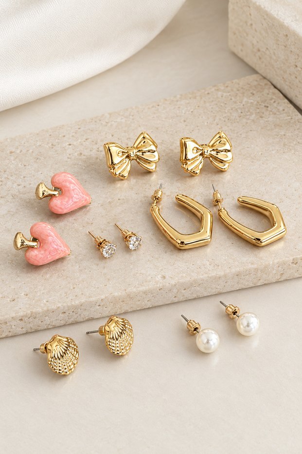 6 Pairs Earring Set Heart Hoop