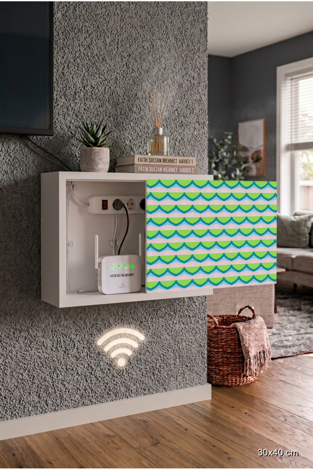Modern and Stylish Custom Printed Natural Wood Wall Mounted Fuse Storage Concealer Cabinet Router Hider