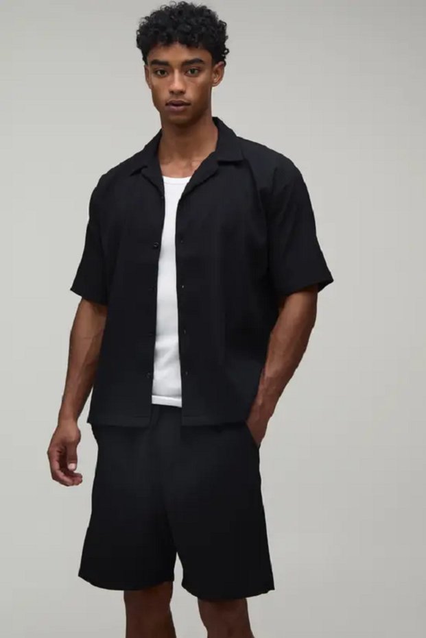 Oversize premium ribbed short sleeve ottoman shirt and shorts set