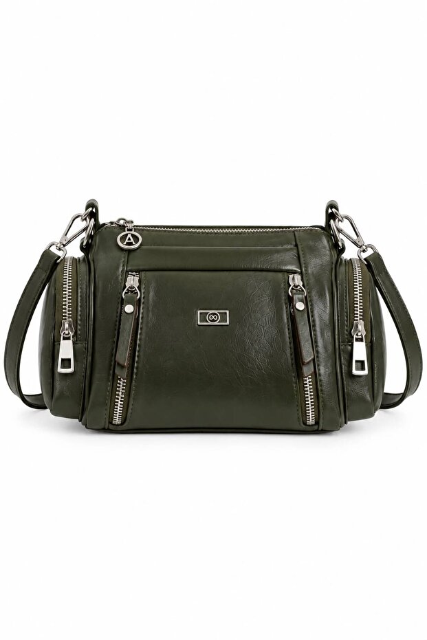 Women's Zipper Detailed Multi-Compartment Hand and Shoulder Bag