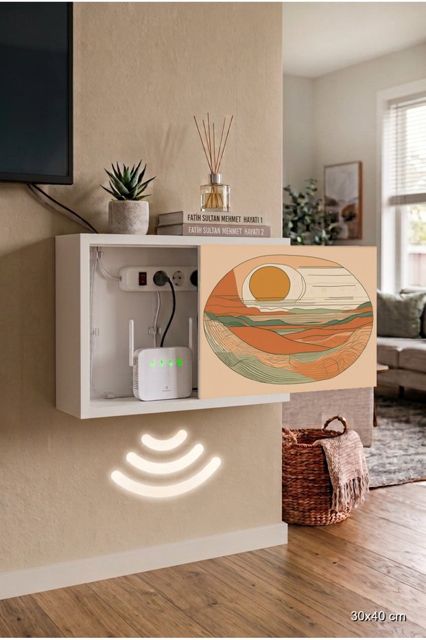 Decorative Stylish Natural Wood Multi-Purpose Modem Hiding Box Concealer Cabinet Cable Organizer