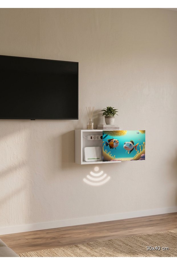 Premium Quality Nordic Wood Decorative Modem Hiding Cabinet with Sliding Door Cable Hider