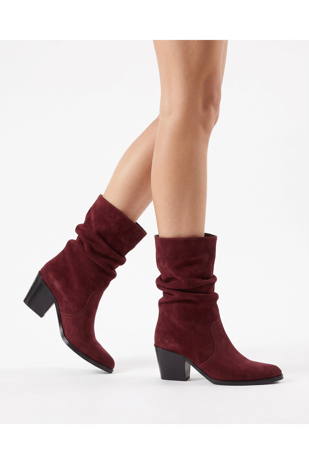 Valentina Burgundy Suede Ruched Western Boots