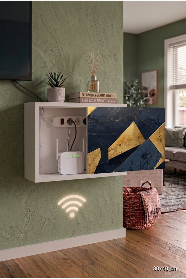 Durable Modern Wooden Wall Mounted Decorative Modem Hiding Cabinet Concealer Closet Router Hider