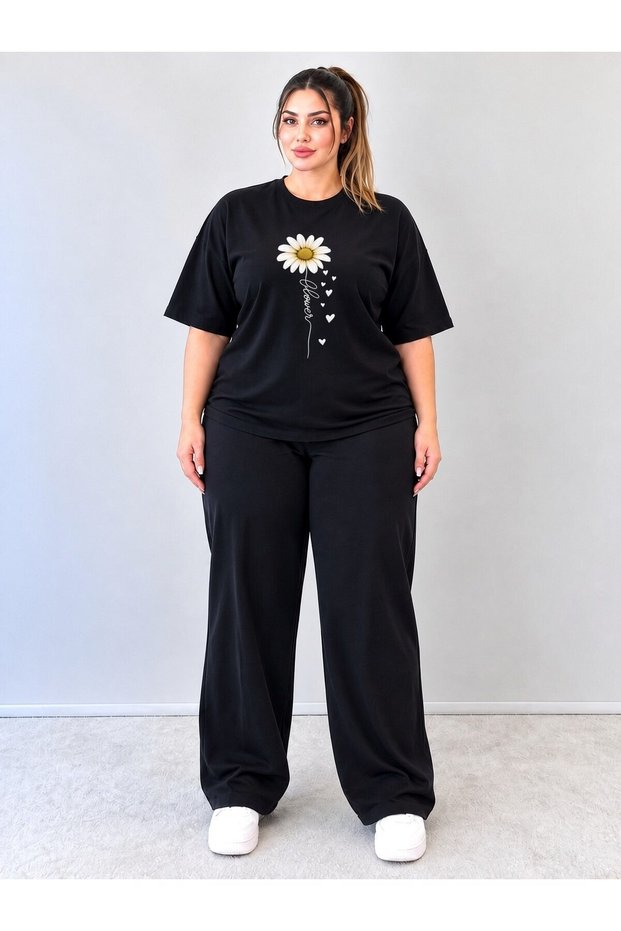 Women's Oversize Tracksuit Set – Wide-Leg Pants & T-Shirt 2-Piece Set