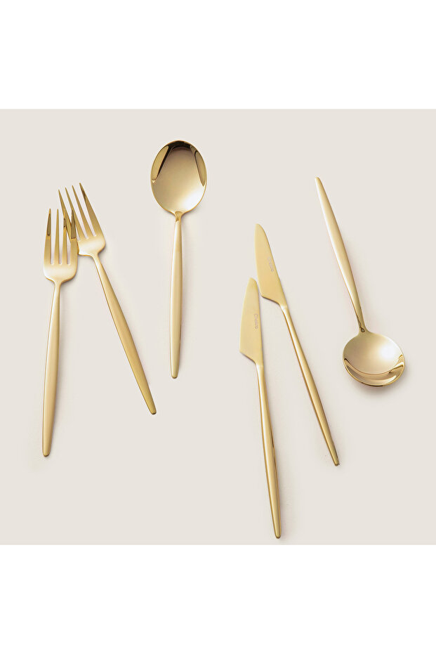 Belina 18 Piece Dinner Fork Spoon Knife Set Shiny Gold