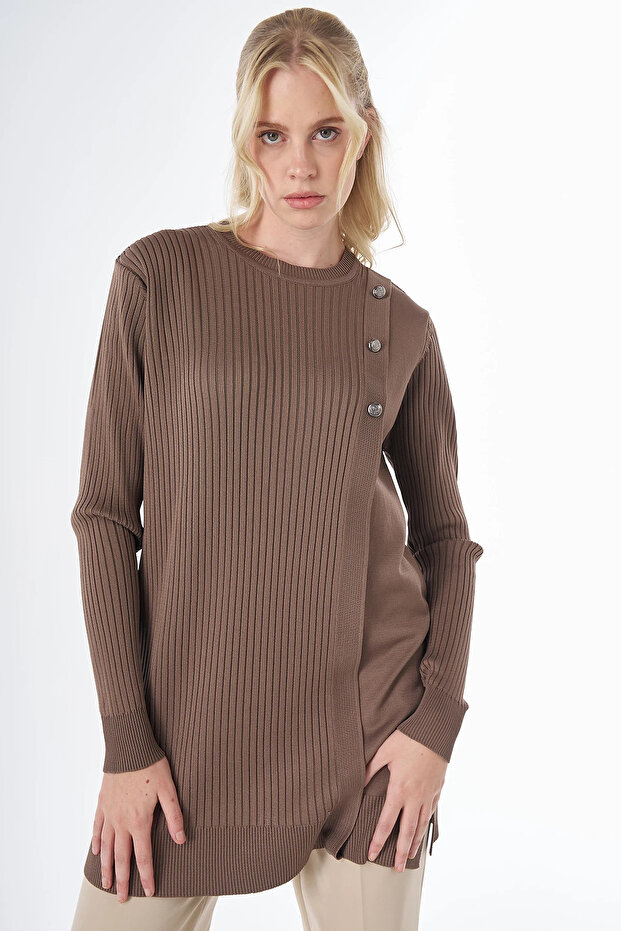 Buttoned Knitwear Tunic Mink