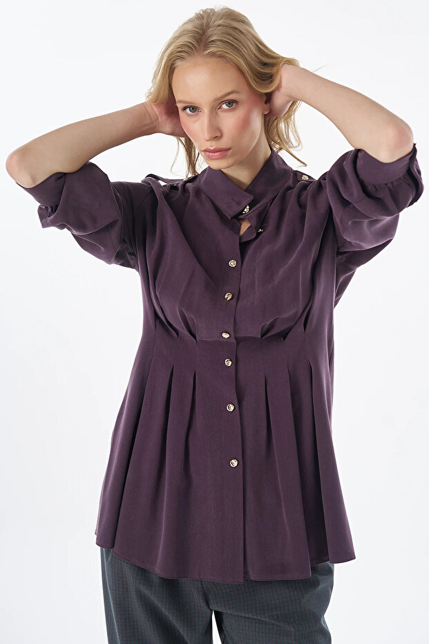 Pleated Viscose Lyocell Tunic Plum