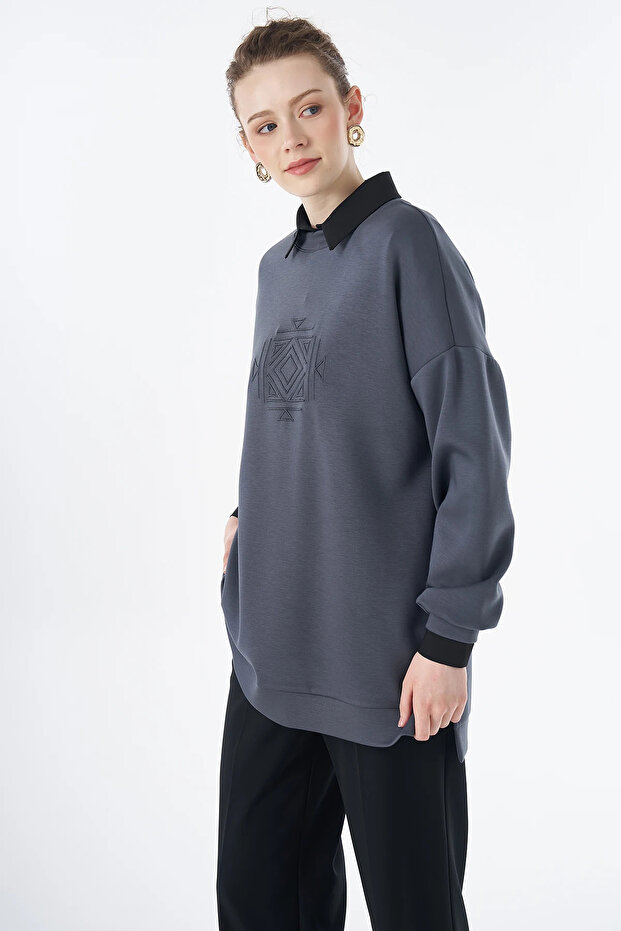 Patterned Rayon Sweatshirt Smoked