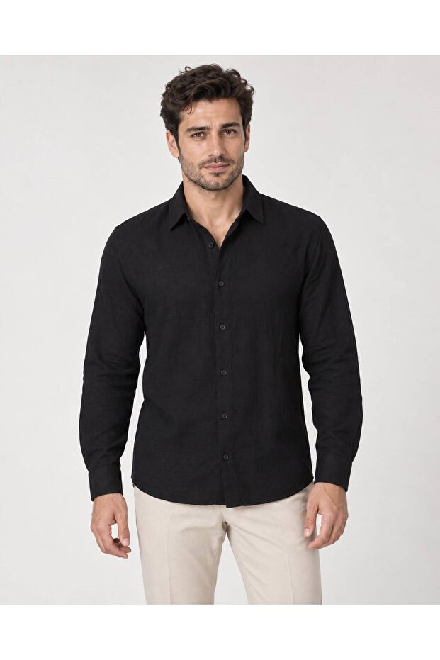 Men's Oversize Muslin Linen Long Sleeve Shirt