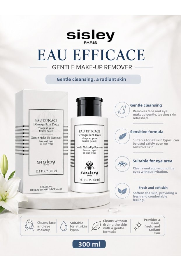 Eau Efficace Gentle Make-Up Remover 300 ml – Gentle Face and Eye Makeup Remover for All Skin Types