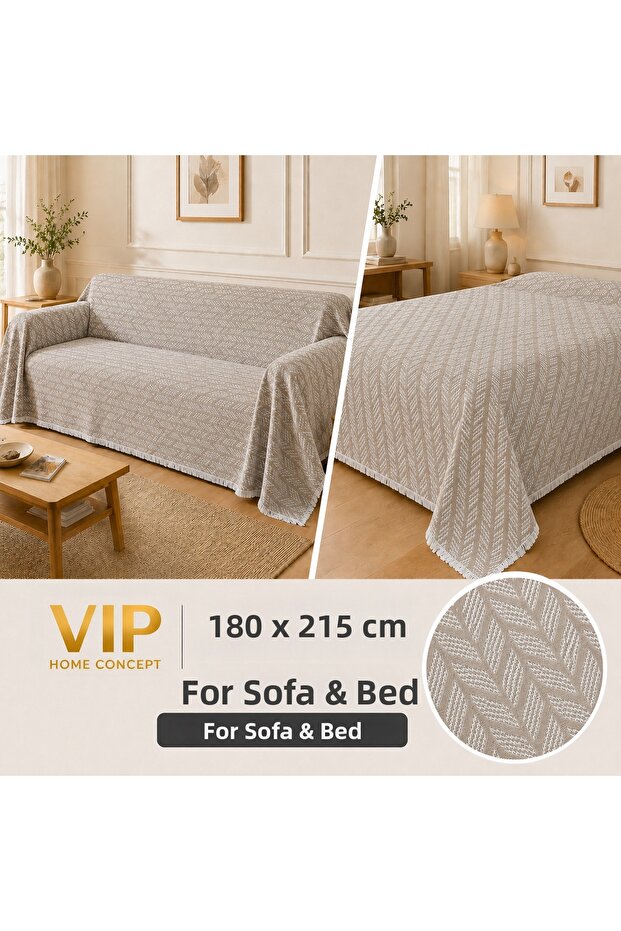 Multi-Purpose Sofa Cover 180 × 215 cm Tufted Woven Sofa Throw and Bedspread