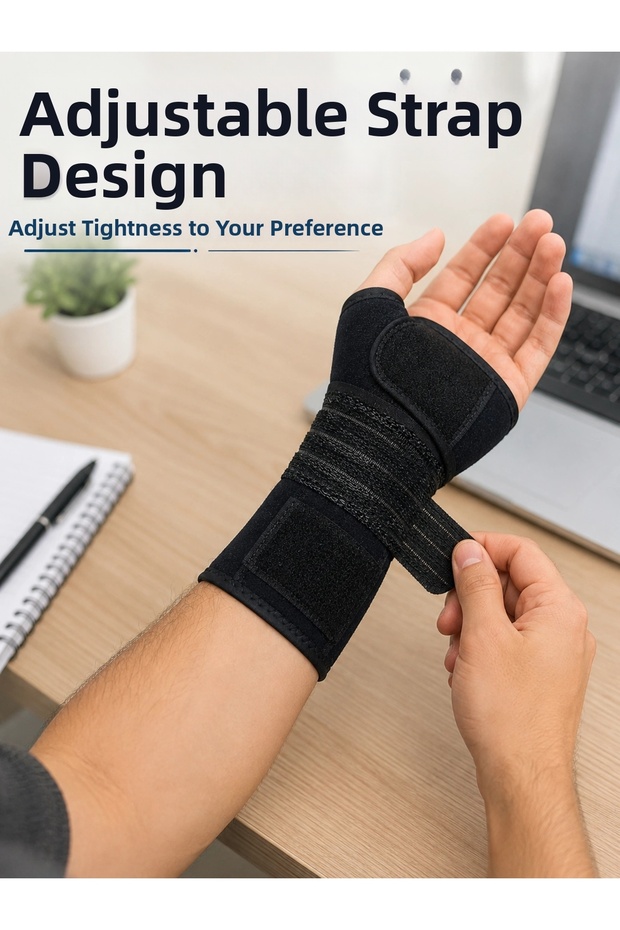 Metal Supported Hand Wrist Brace with Adjustable Band and Thumb Opening