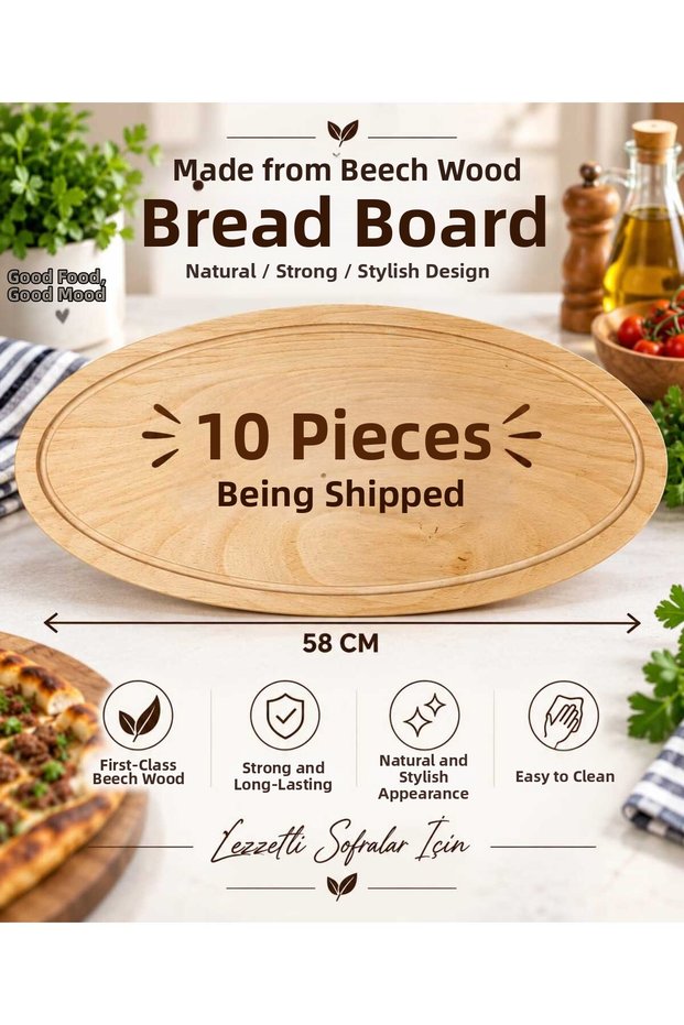 Beech Wood Made, (10 Pcs) Water Resistant, Oval Serving Plate, Presentation Plate, Pita Presentation Board